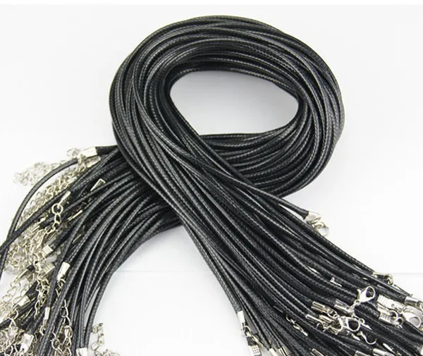 

Wholesale 1.5mm Black Wax Leather Cord Necklace Rope Wax Rope Bracelet Chain Lobster Clasp DIY Jewelry Accessories Fast Ship New