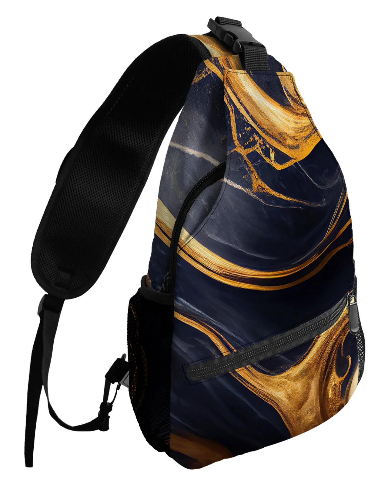 Bolso de pecho con textura de borde amarillo de mármol para mujeres y hombres, bolsos de mensajero impermeables, bolso cruzado de un hombro, bolso deportivo de viaje, azul