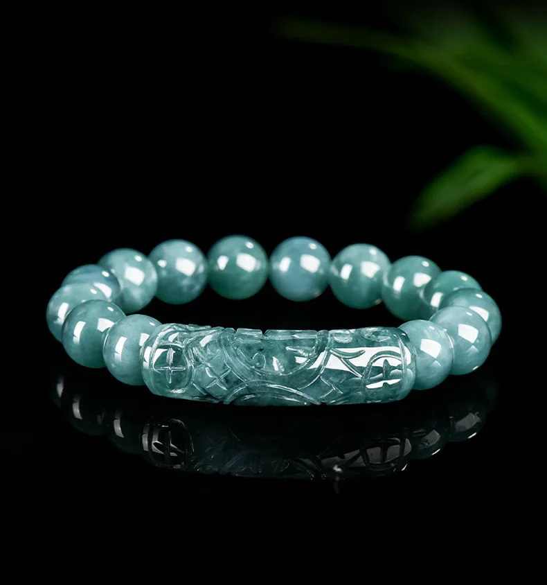 

Natural Emerald Burmese Jade Blue Water Ice Seed Curved Strip Beads Bracelet Jadeite Hand Woven Amulets Fashion Jewelry Gift