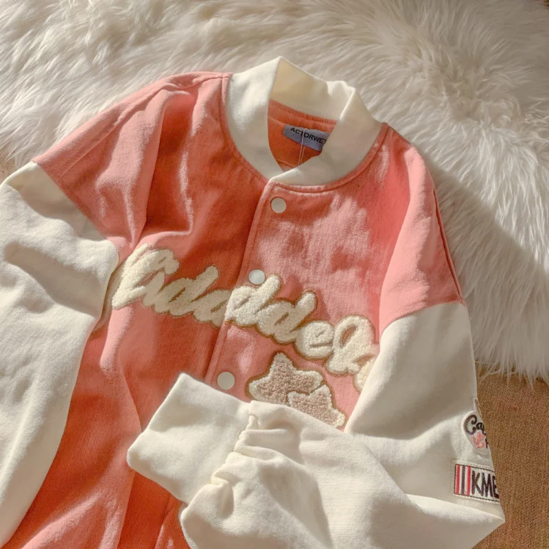 HOUZHOU Japanese Y2k Baseball Jacket Women Oversize Kawaii Streetwear Vintage Harajuku College Varsity Jackets Cute Korean Style