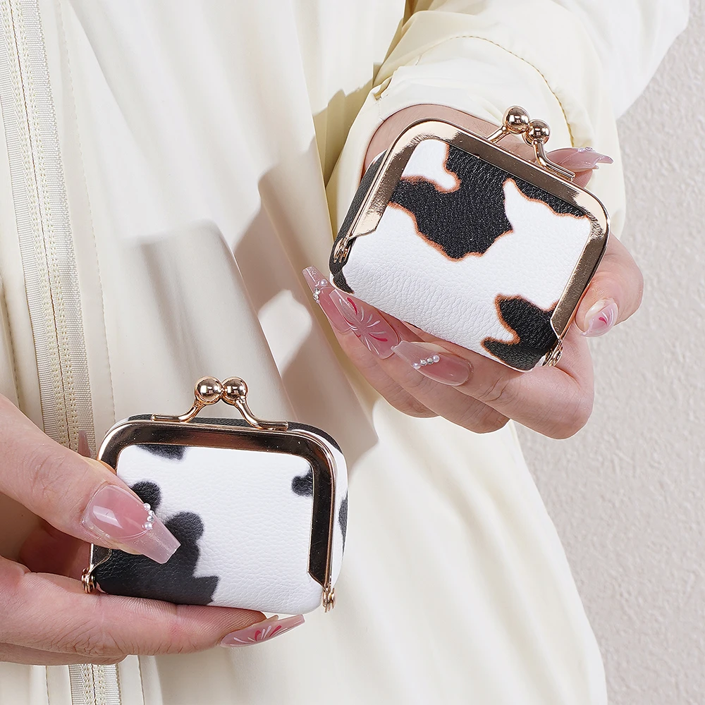 Simple Mini Women's Coin Wallet Cow Stripe Small Coin Pocket Ring Necklace Jewelry Case Leopard Print Female Purse
