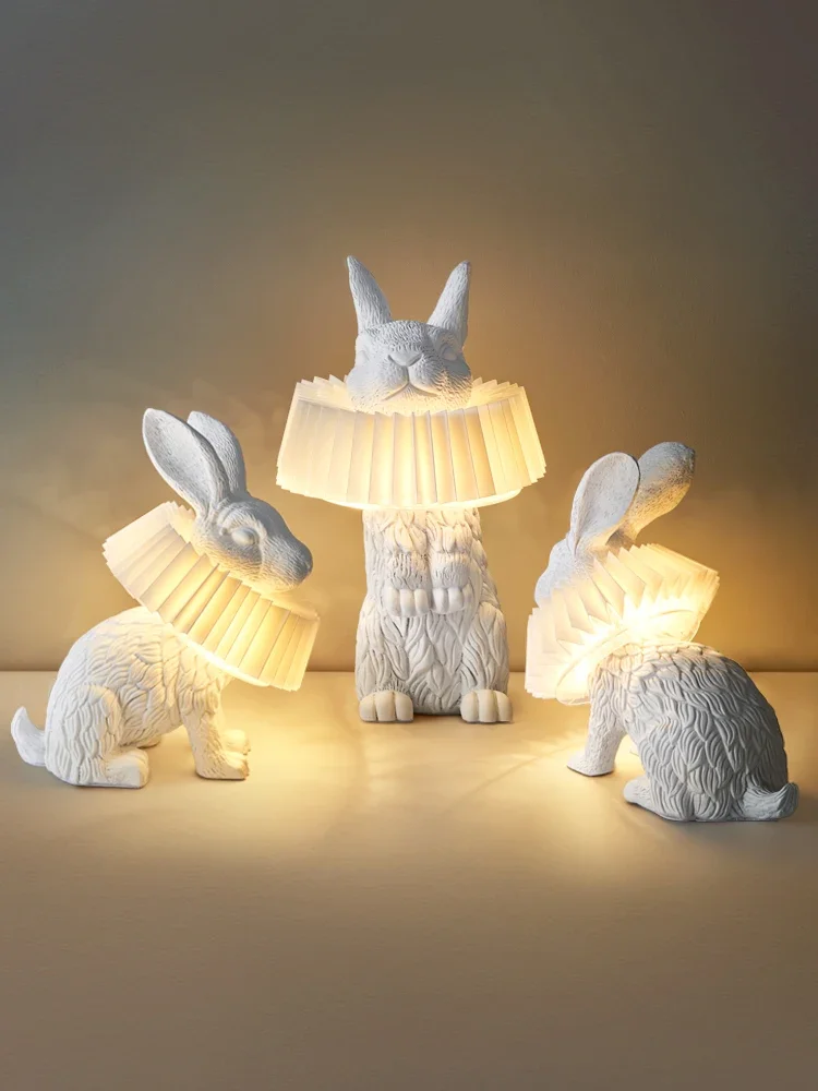 

Nordic Resin Rabbit Scarf Led Table Lamps modern Living Room Children Bedside Lamp Art Cartoons Rabbit Desk Light Decor Fixtures