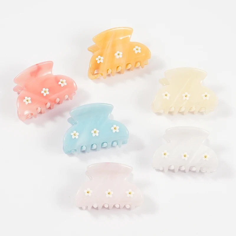 Beige Acetate Small Flower Hair Clip for Women Sweet Office Wear Half-Up Style Hair Accessory