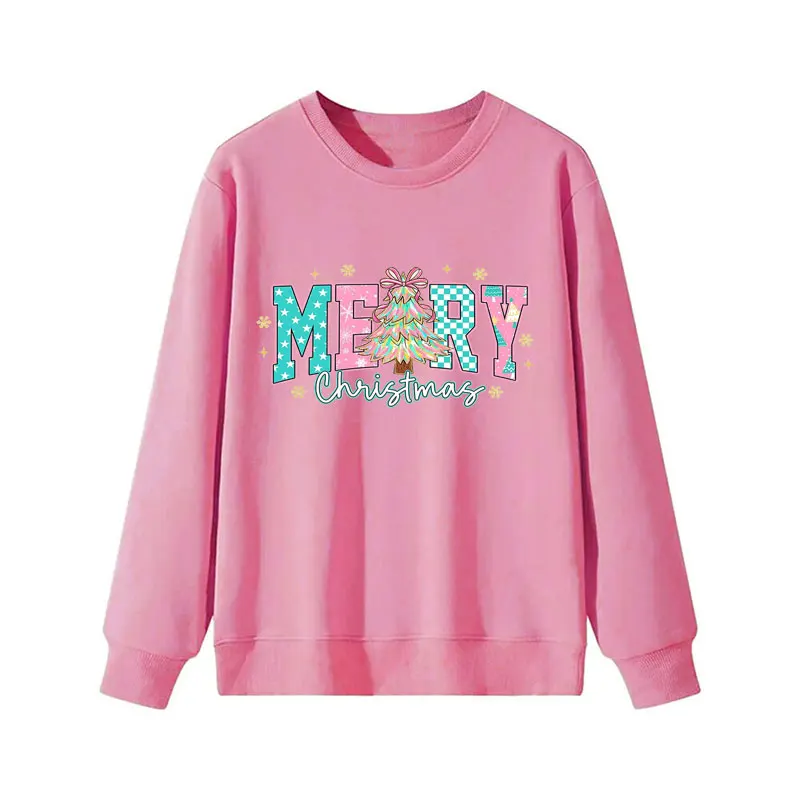 Merry Christmas Coquette Retro Pink Christmas Tree Hoodie Preppy Merry and Bright Checkered Xmas Autumn Long Sleeve Sweatshirts