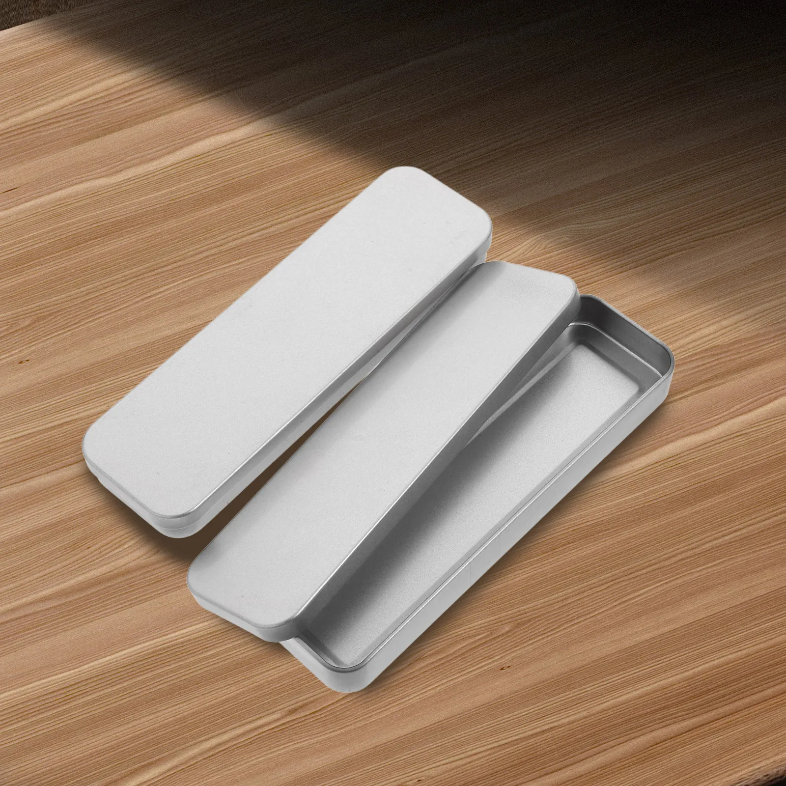 

2pcs Tinplate Pencil Box Spacious Stationery Organizer Portable Metal Pen Holder For School Office Students Crayon Container