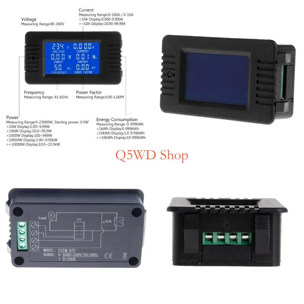 

Q5WD Вольтметр Амперметр Тестер ЖК-дисплей Текущая мощность Энергия Батарея Электрический измерительный прибор