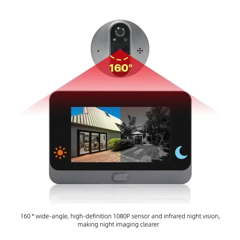 WIFI Electronic Doorbell 4.3 Inch 1080P Smart Digital Door Access Support TUYA  Wide Angle PIR with Night Vision Chime Function