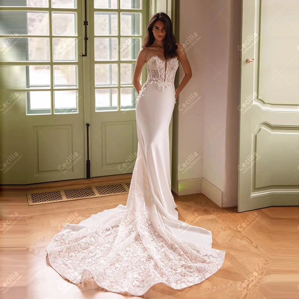 Великолепные свадебные платья, элегантные свадебные платья, кружевные аппликации, сексуальные халаты без бретелек с открытой спиной, индивидуальные платья Vestidos De Novia 2026