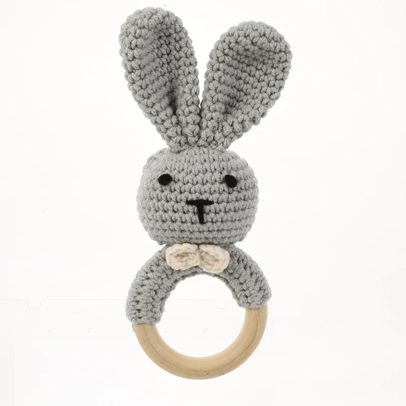 1Pc Baby Teether Toys Wooden Ring Teether Crochet Rabbit Paatern Newborn Gift Baby Crochet Chew Teething Accessories