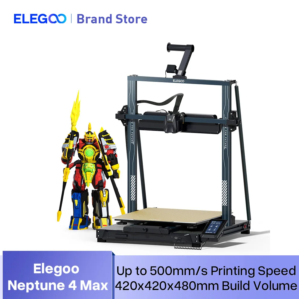 ELEGOO NEPTUNE 4 MAX FDM 3D-принтер с печатью до 500 мм/с с высокоскоростной материнской платой Klipper, объем Build 420x420x480 мм