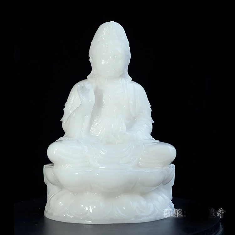 TOP 30cm LARGE  home efficacious Talisman Mascot Guanyin the Buddha FENG SHUI Natural jade Hand engraving Sculpture statue