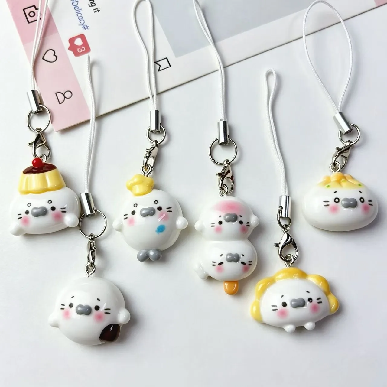 Kawaii Sea Leopard Chef Resin Phone Lanyard Multiple Styles Cake Dumpling Bun 3D Mini Resin Figure Pendant Short Phone Strap