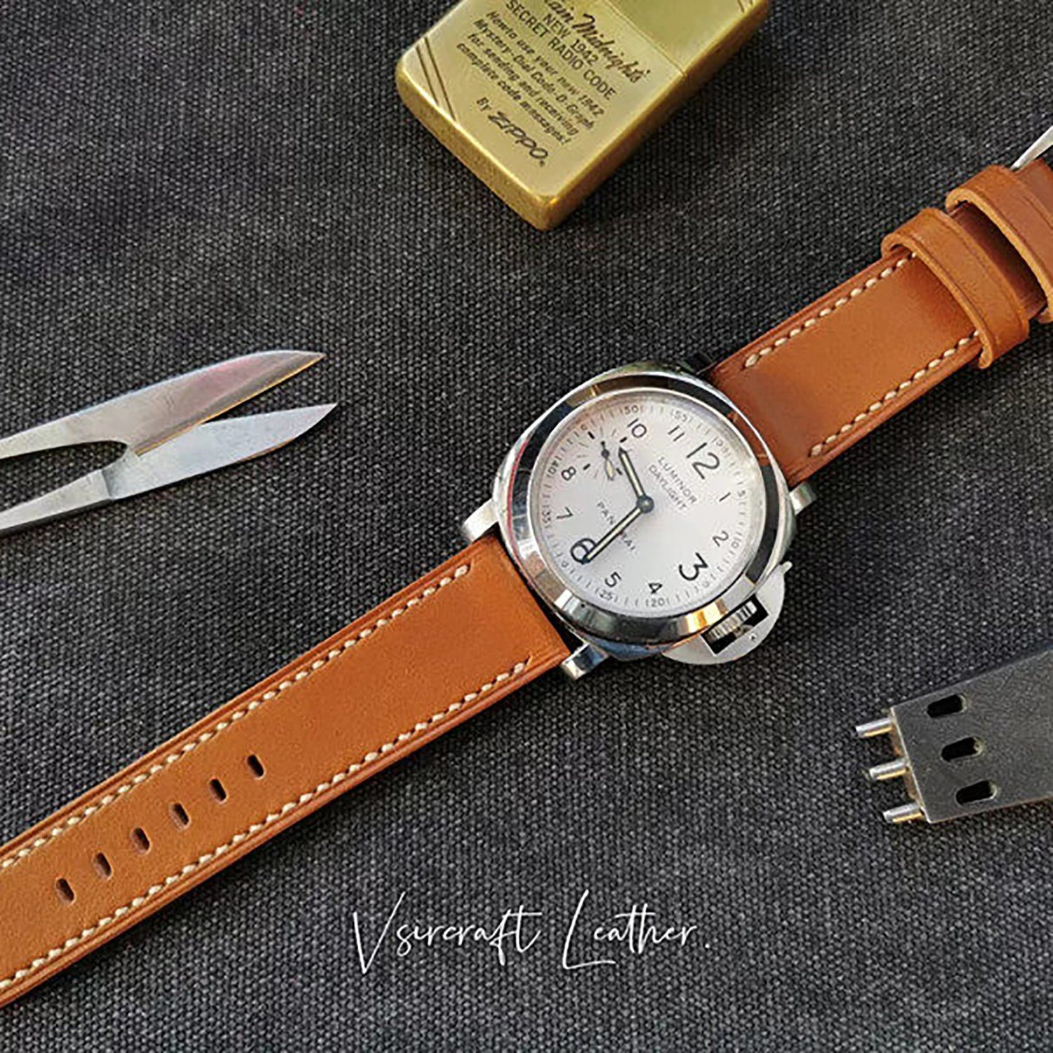 HANDMADE CUSTOM LIGHT BROWN ITALIAN TEAK COWHIDE VINTAGE SOFT THICK DURABLE PIN BUCKLE WATCH STRAP