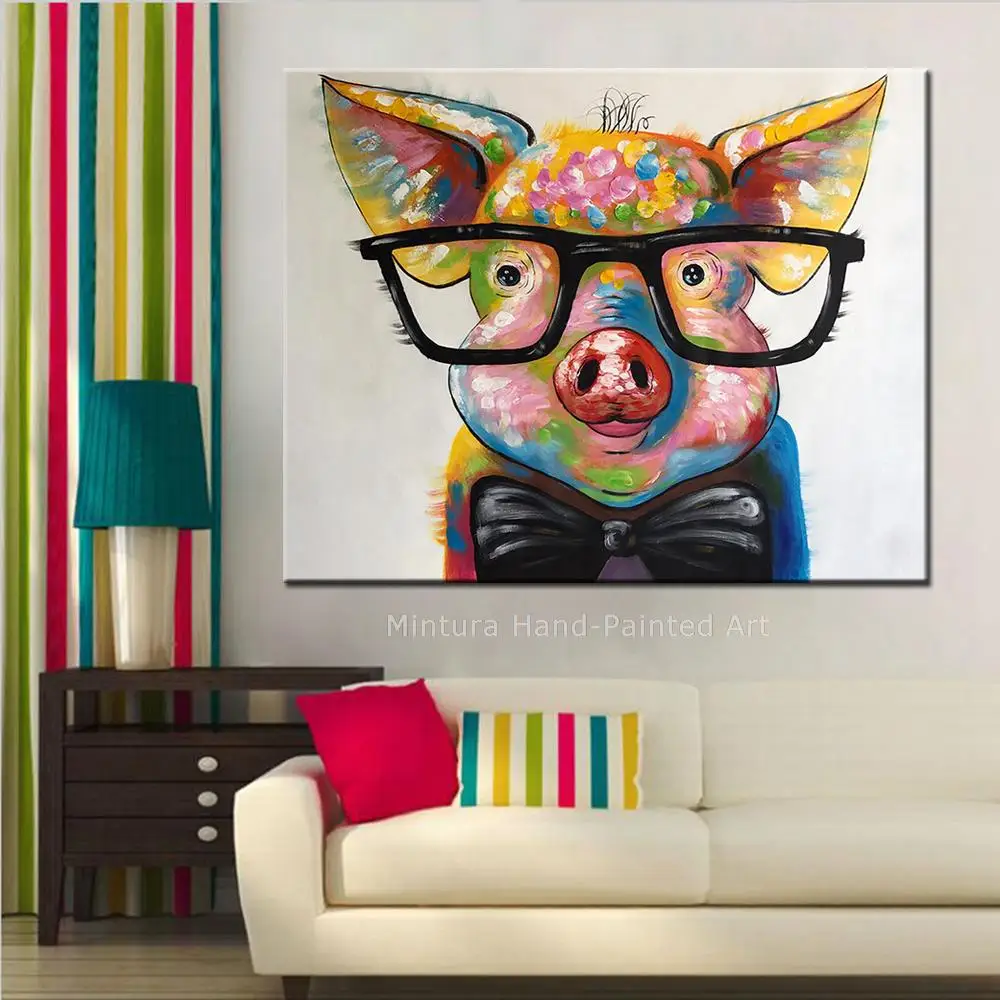 

Mintura,Large Artwork Hand Painted Cartoon Pig Piggy Modern Oil Paintings Canvas,Wall Art,Picture Living Room Bedroom Home Decor