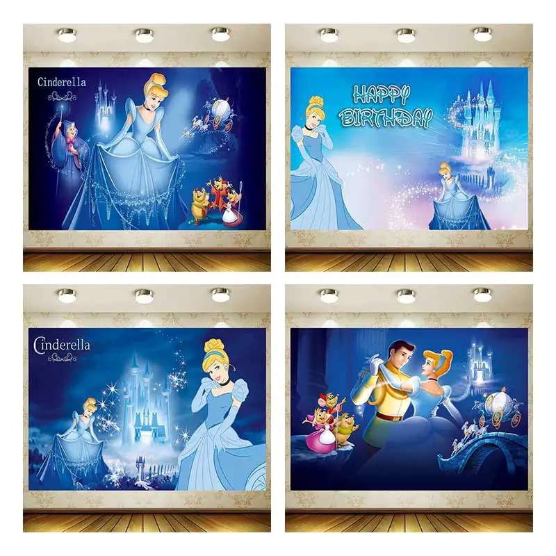 Disney Cinderella Backdrop Children Birthday Supplies Girl Princess Party Banner Kid Cartoon Decoration Background Photography