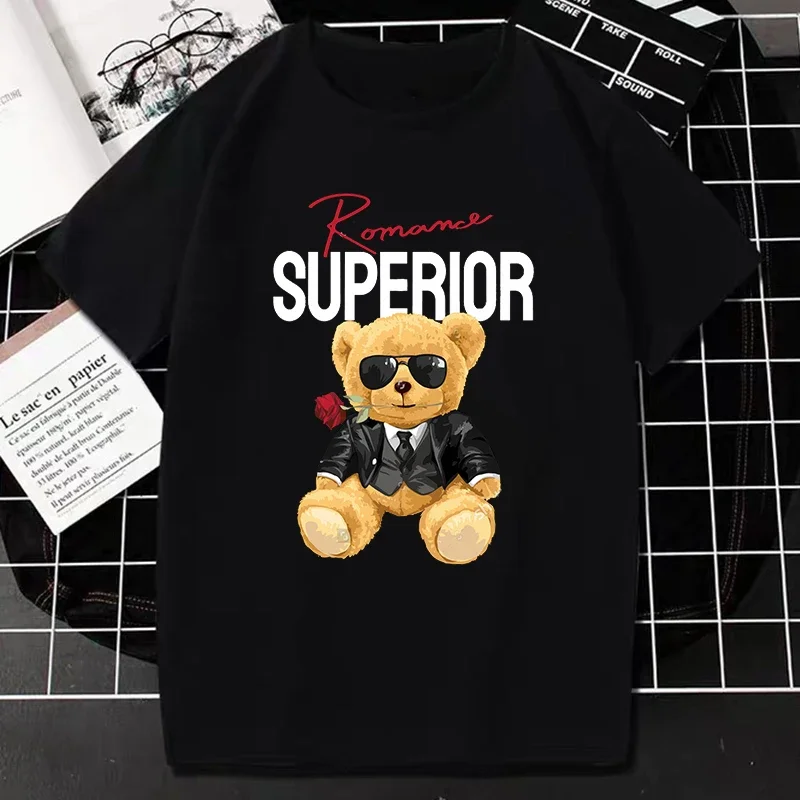 Teddy Bear Tshirt Funny Cartoon Bear Print Short-sleev Tops Women Men Casual Cotton Tee Hip Hop Grunge Tee Roupas Masculinas