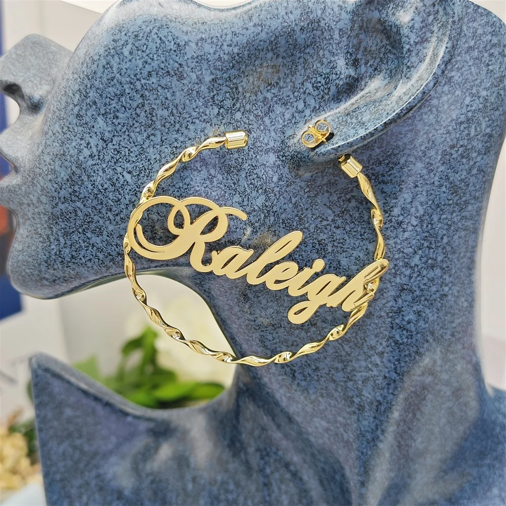 2023 40-90mm Custom Twisted Name Hoop Earring Personalized Stainless Steel Spiral Earring For Women Gifts Jewelry