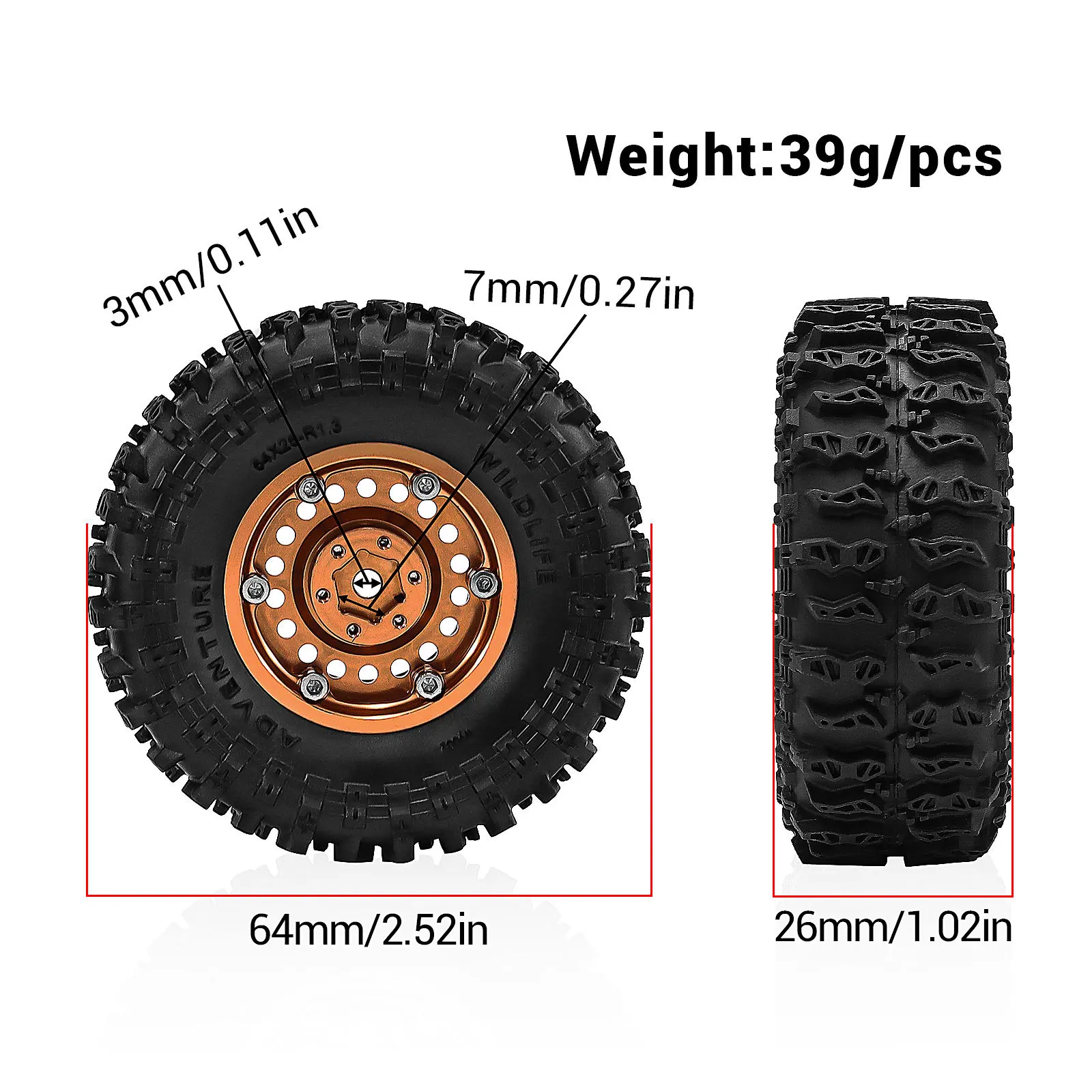 4cps 1.3 inch Metal Beadlock Wheel & Rubber Tire Set for 1/24 1/18 Ascent-18 TRX4M SCX24 AX24 FCX24 RC Cralwer Upgrade Parts