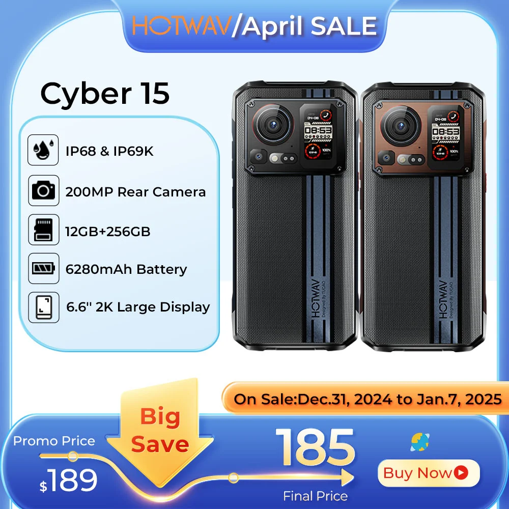HOTWAV-Cyber 15 هاتف ذكي متين أندرويد 13 6.6 بوصة 6280 مللي أمبير هاتف محمول 24 جيجابايت (12) ذاكرة الوصول العشوائي + 256 جيجابايت روم كاميرا 200 ميجابكسل هواتف محمولة NFC