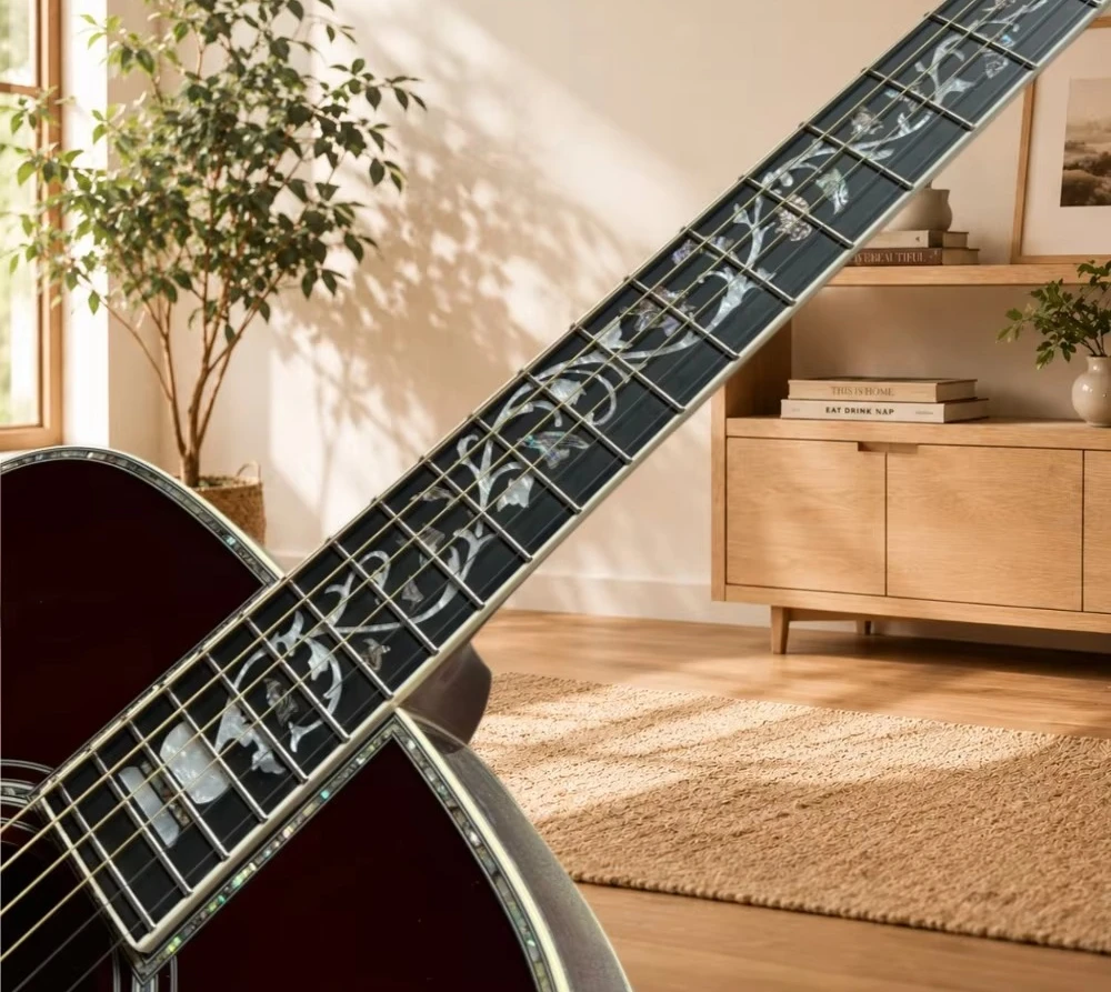 Fast Ship D45 Acoustic Guitar Sunburst Color Pattern Fretboard Inlay Body Binding for Folk instrument 6‑String Wooden Guitar