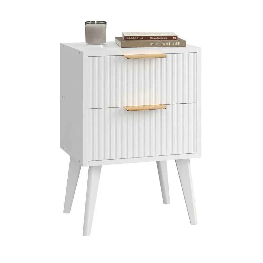 

Fluted Nightstand with 2 Drawers,Modern Bedside Table with Metal Handles,Side Table with Solid Wood Legs,End Table for Living R