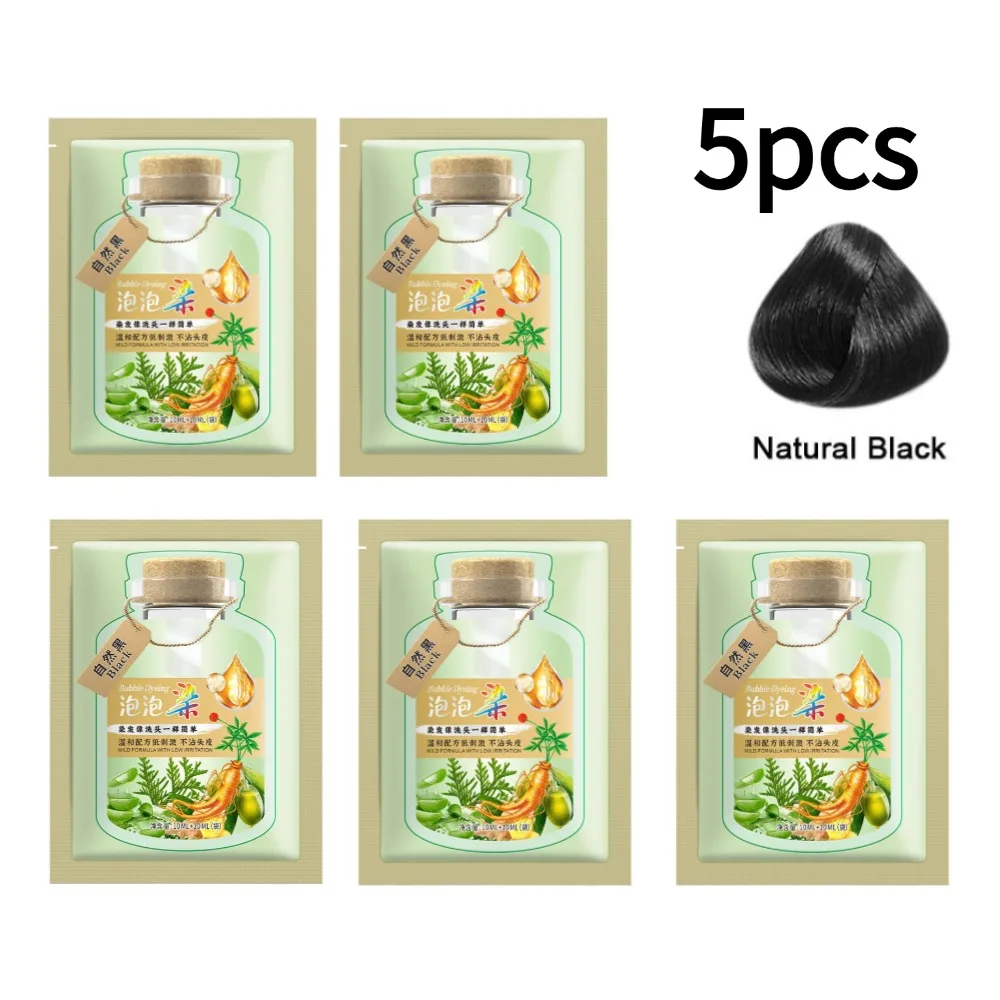 5 STKS Natuurlijke Plantaardige Kruiden Haarverf Shampoo 5 Minuten Veranderen Haarkleur Niet-irriterend Reparaties Grijs Wit Haarverzorging Vrouwen Mannen