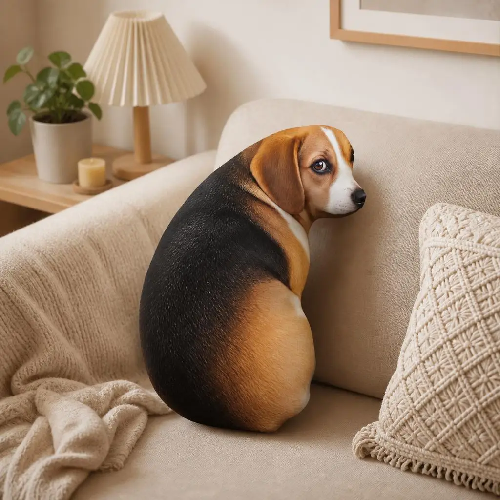 Beagle Hound Dog Lover Shaped Plush Pillow Stuffed Cushion Throw Pillow Pet Breed Gift for Sofa Couch Home Decor Living Room