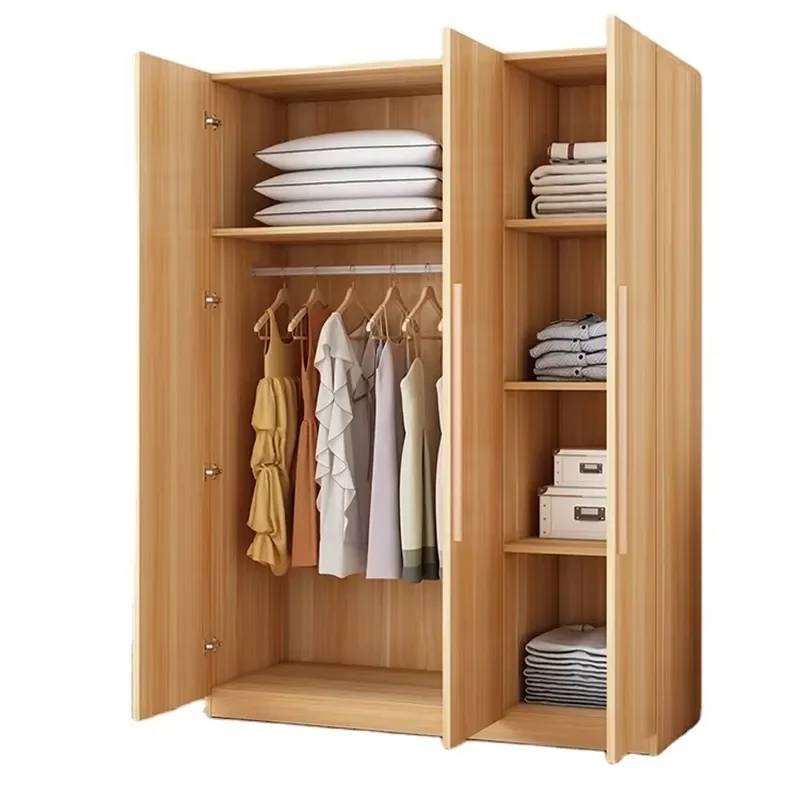 Solid Wood Wardrobe Simple Modern Cabinet for Bedroom Adult Children Small Apartment Rental House Storage Furniture