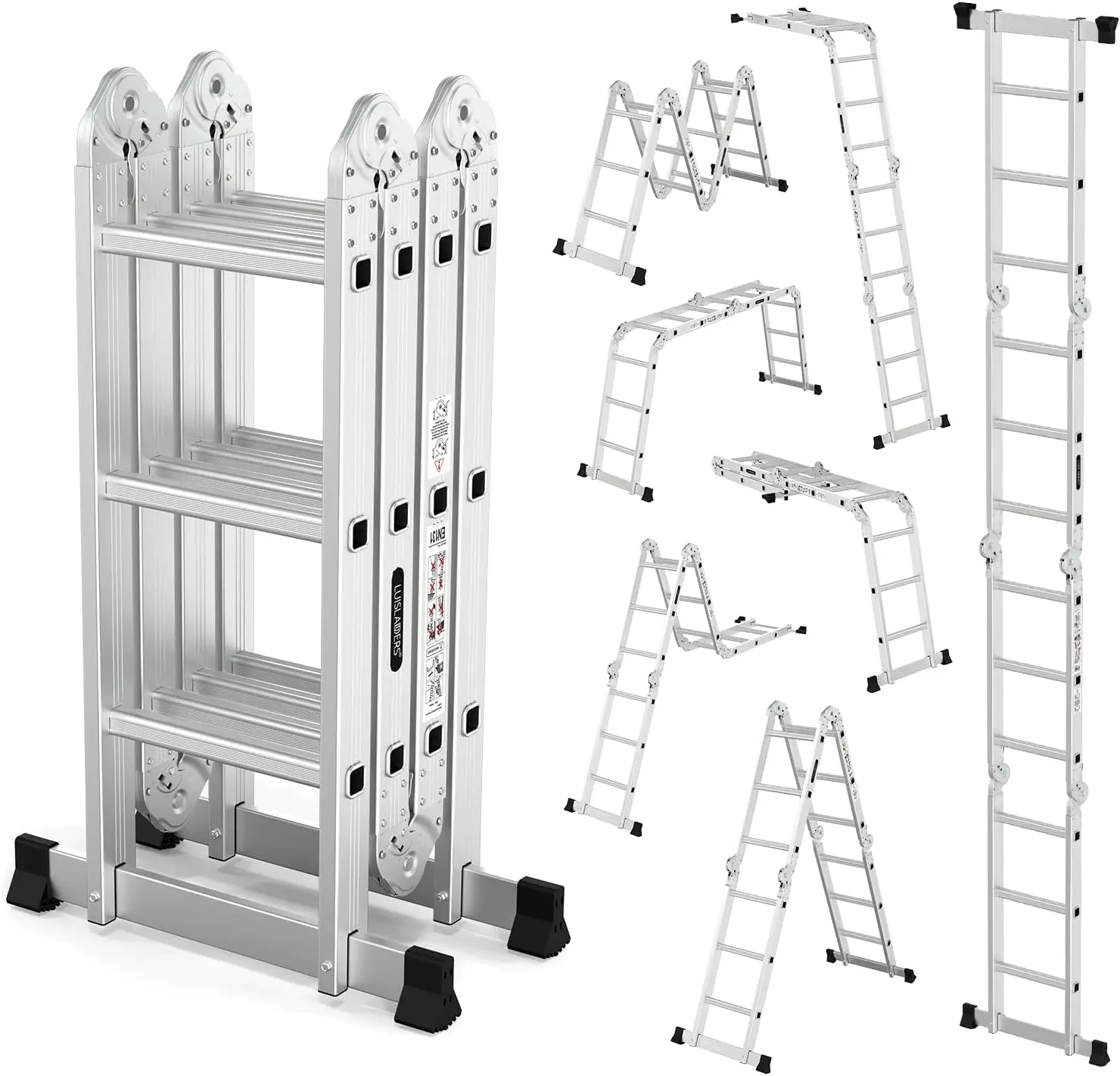 Tangga lipat multifungsi, ekstensi Aluminium 7 dalam 1 langkah tugas berat kombinasi standar EN 131 (12.5 kaki)