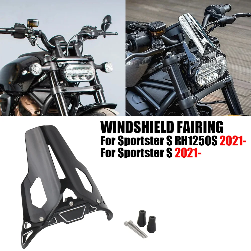 

Motorcycle Modification Accessories Sport Windshield Windscreen PC Black For SPORTSTER S RH1250S Sportster S 2021 2022 2023