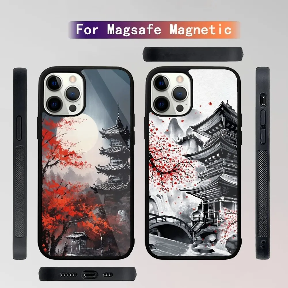 

Japanese Art Temple Sakura Phone Case For iPhone 15,14,13,12,11,Plus,Pro,Max Mini Magsafe Magnetic Wireless Charging