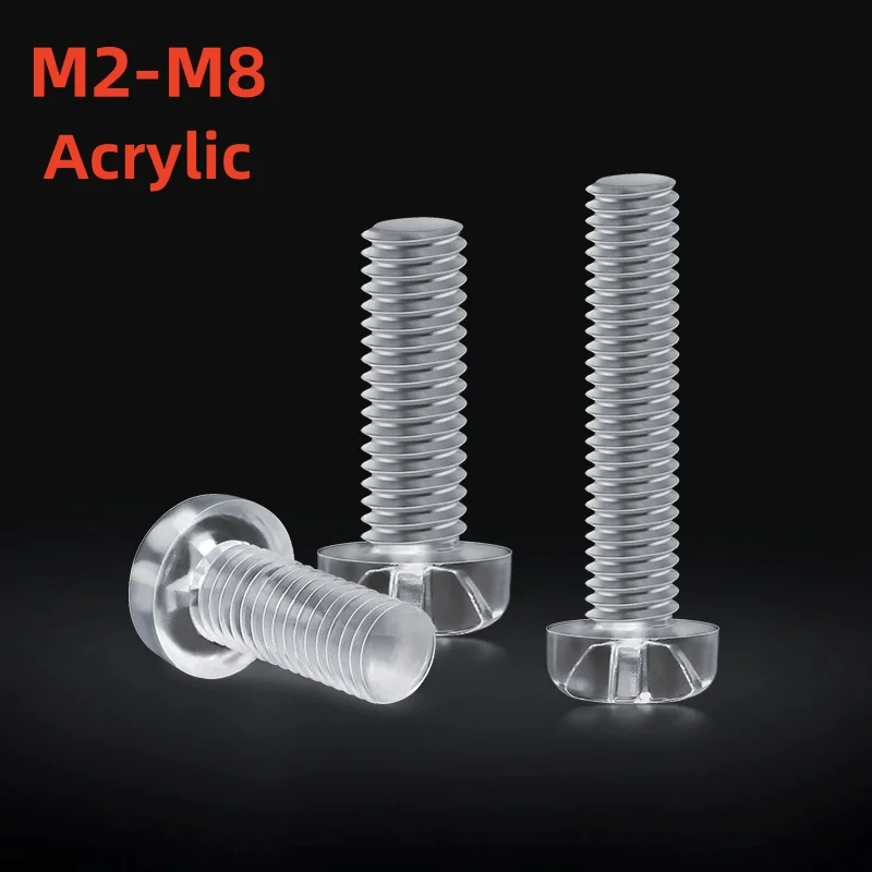 M2 M2.5 M3 M4 M5 M6 M8 Transparent Acrylic Cross Round Head Nylon Plastic Bolt  Cross Round Head Plastic Phillips Screw