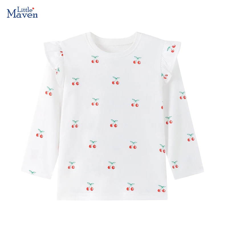 Little maven Baby Mädchen Kinderkleidung Herbst 2026 Cartoon Kirsche Langarm T-Shirt Frühling Baumwoll-Oberteile