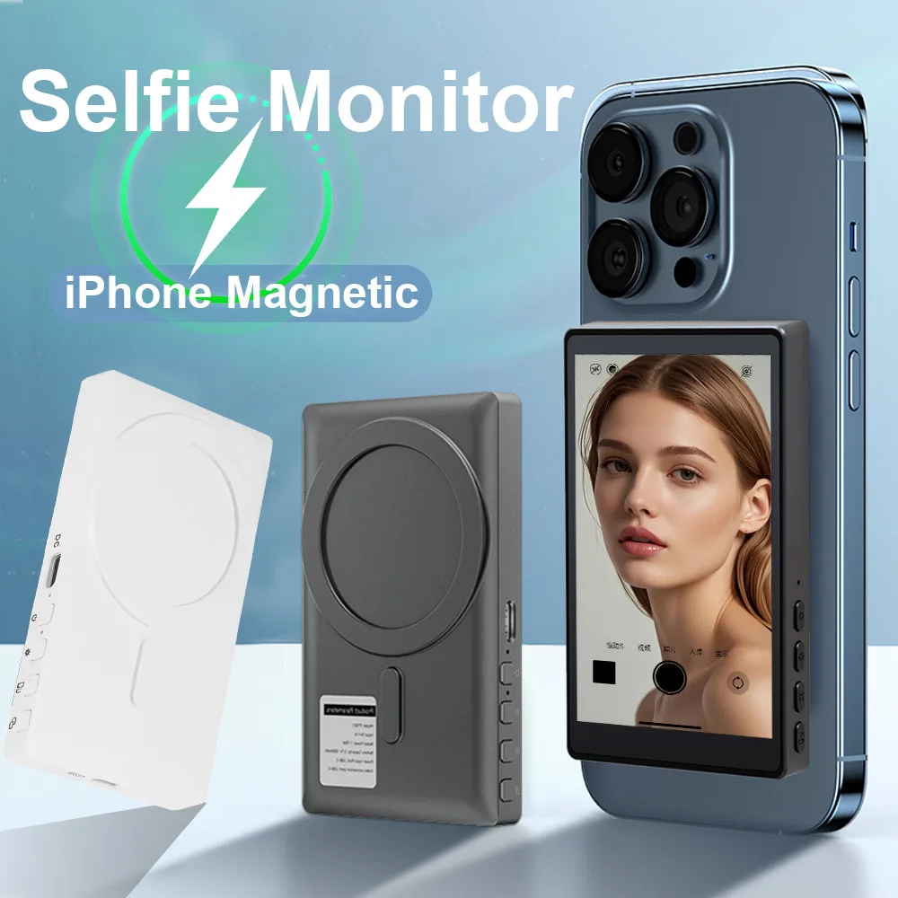 Phone Selfie Monitor Screen Wireless Magnetic Mount Vlog Phone Rear Camera Selfie WiFi Bluetooth Connection for Selfie Live