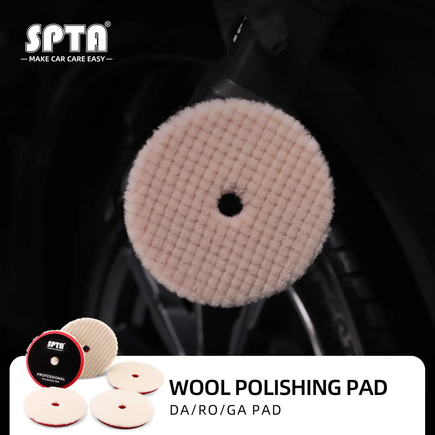 (Bulk Sale) SPTA 3/5/6 Inch 80/125/150mm Japanese Wool Pad Compound Cutting for Dual Action RO Polisher Polishing