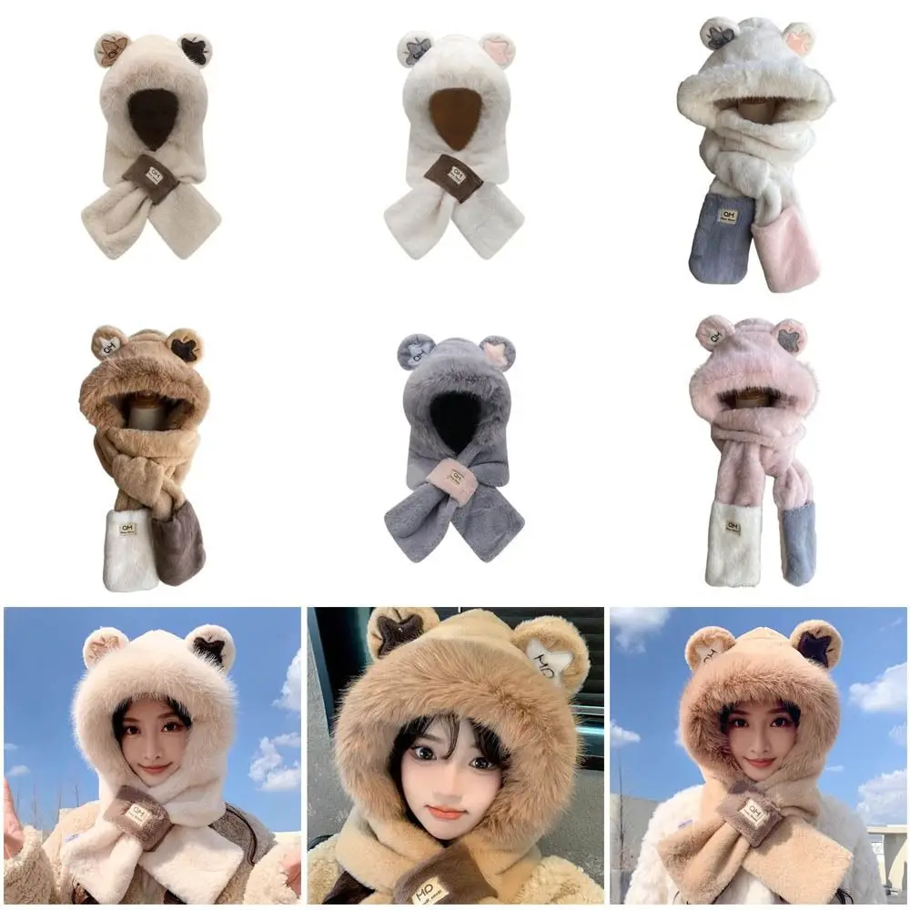 Cute Ear Protection Scarf Cap Windproof Plush Plush Scarf Hat Rabbit Ears Warm Cap Autumn Winter