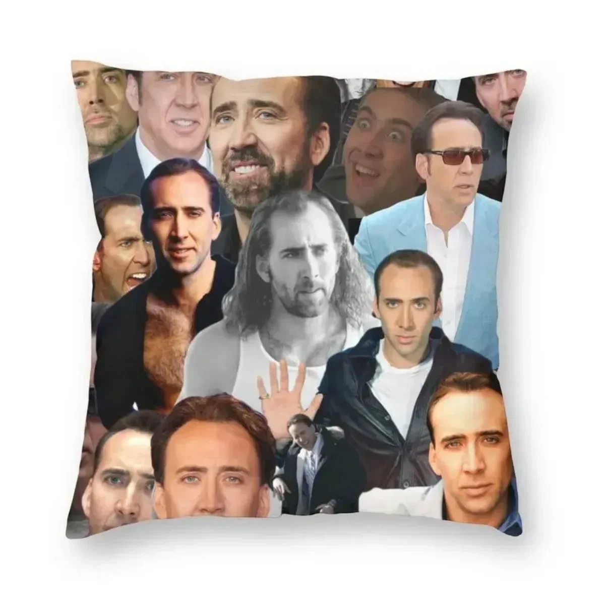 Nicolas Cage Rabbit Pillowcase Home Decor Square Funny Meme Cushions Throw Pillow for Sofa Double-sided Printing 45x45cm 18x18In