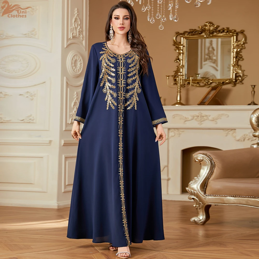 

Ramadan Muslim Women's Embroidered Loose Abaya Dresses for Women Dubai Elegant Casual Kaftan Muslim Dress Women Gowns