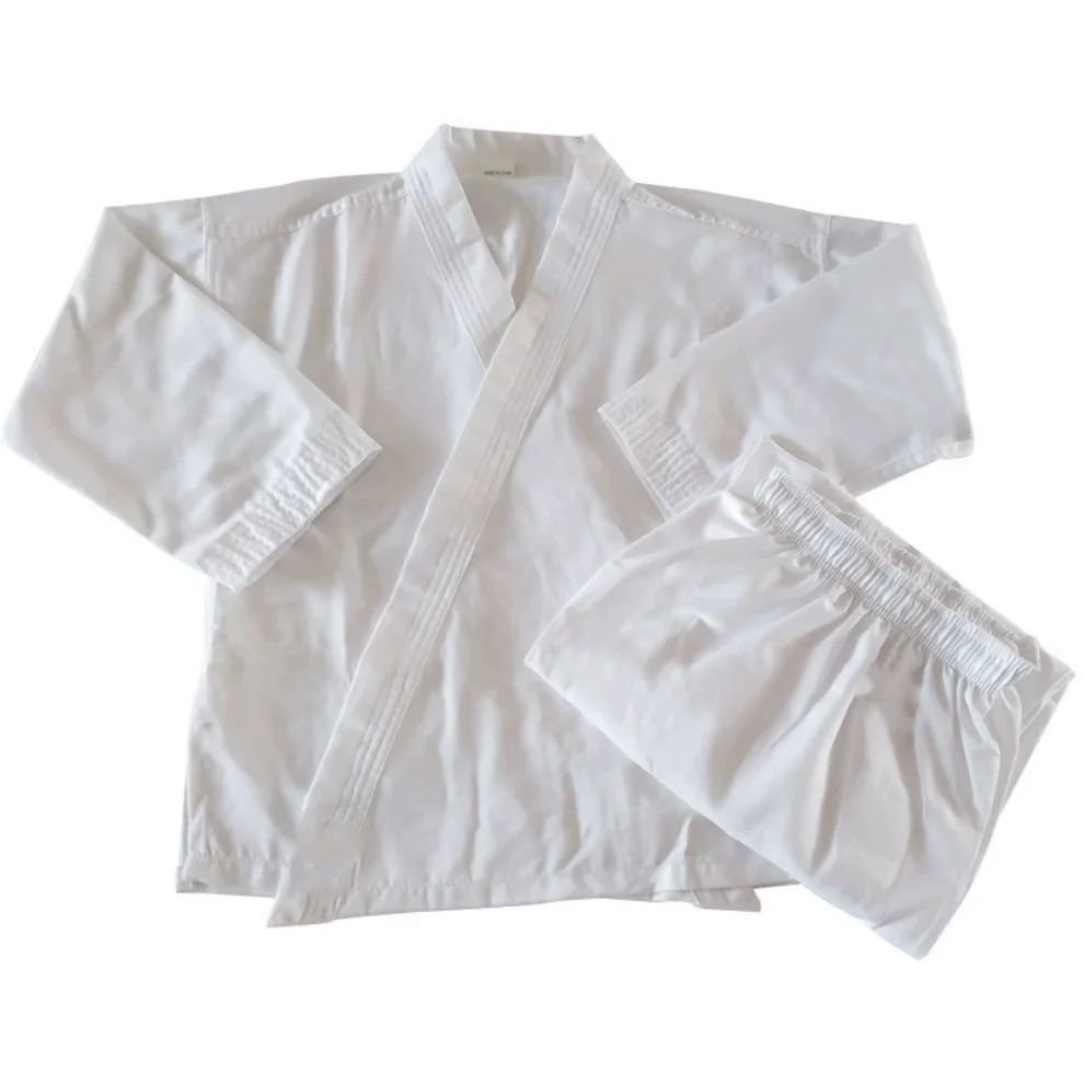 White Karate Dobok Adult Kids Training Uniform Judo Striped Gi for Martial Arts Performance And Self-Defense Training Free Belt