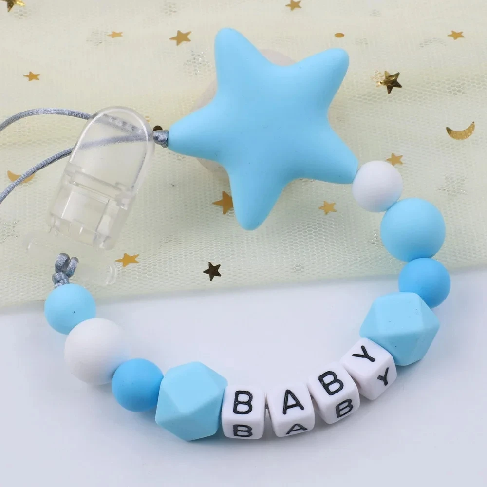 Baby Pacifier Clip Chain Silicone Five Pointed Star Nipple Pacifier Name Holder Baby Newborn Shower Gifts