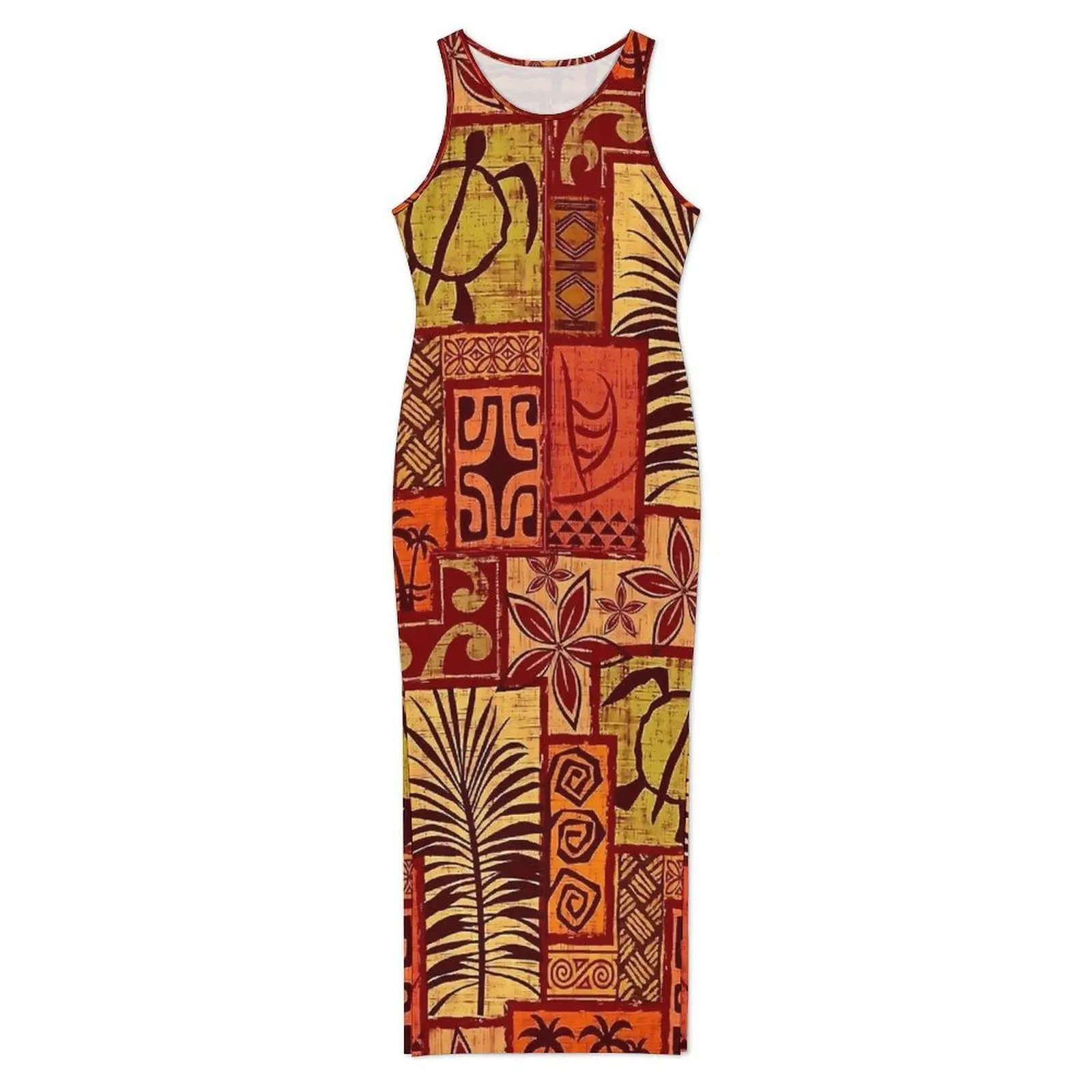 Woman Vintage Hawaiian Print Dress  Street Wear Bodycon Dress Summer Sleeveless Vintage Maxi Dresses Custom DIY Big Size Vestido