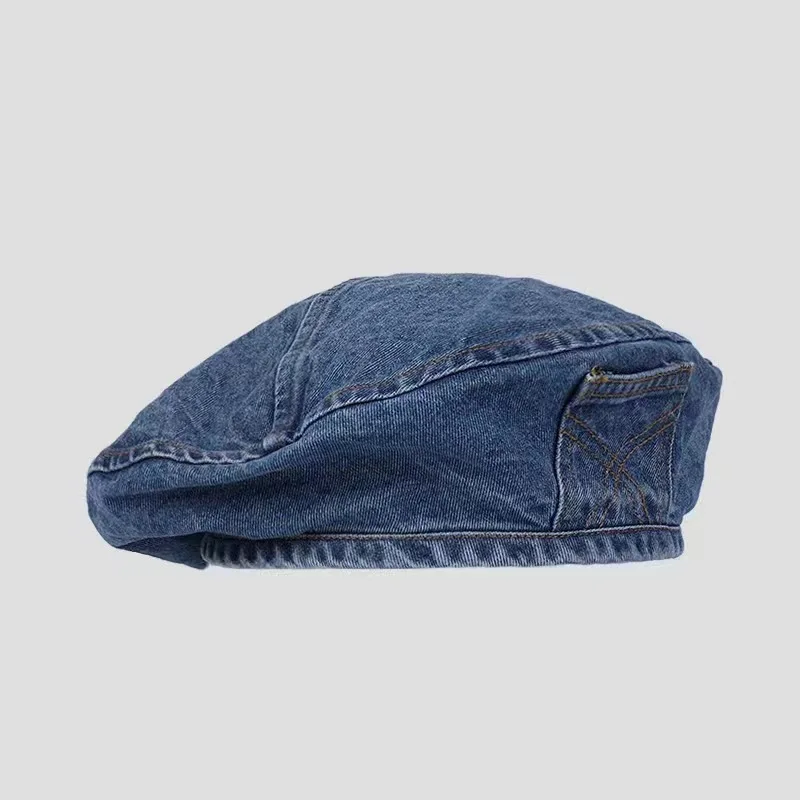 2023 Retro Denim Berets Hat Casual Autumn Shade Painter Cap Korean Solid Color Octagonal Women\'s Painter Hats