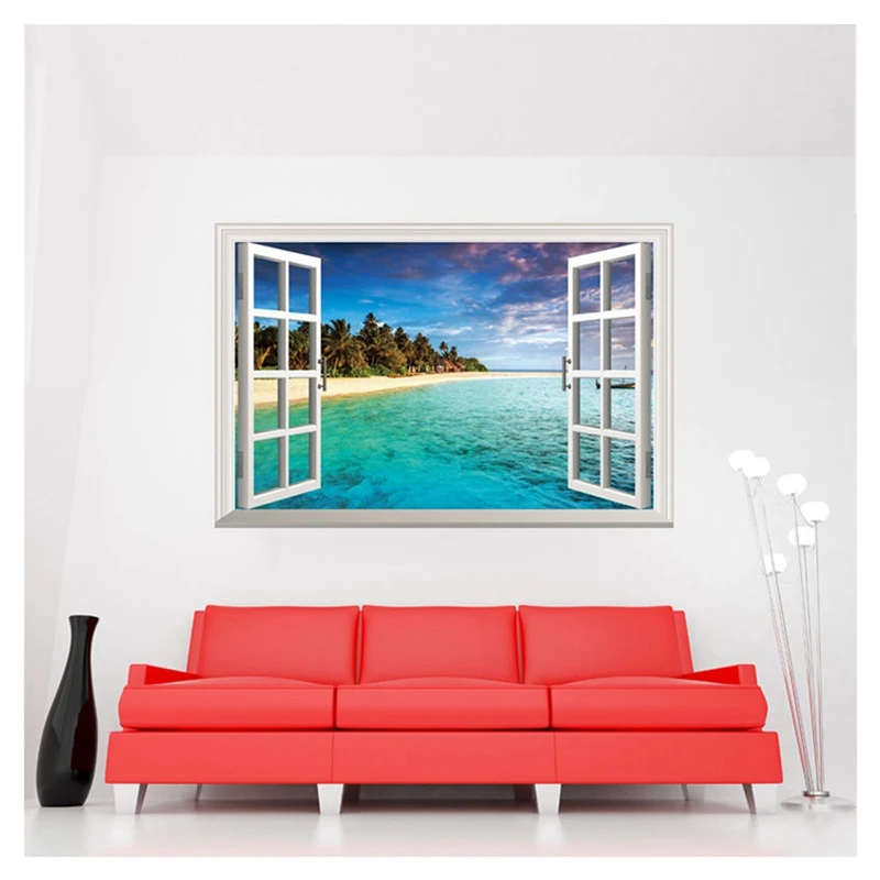 2X 3D Ocean Nature Sea View Mural Window Home Decor Sticker Room Picture Poster Art