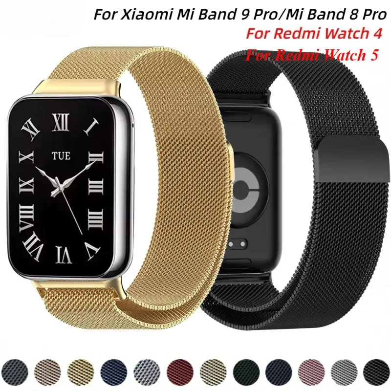 Correa de reloj milanesa de Metal para Xiaomi Mi Band 9 Pro/Mi Band 8 Pro pulsera Correa para Redmi Watch 5 4 Correa