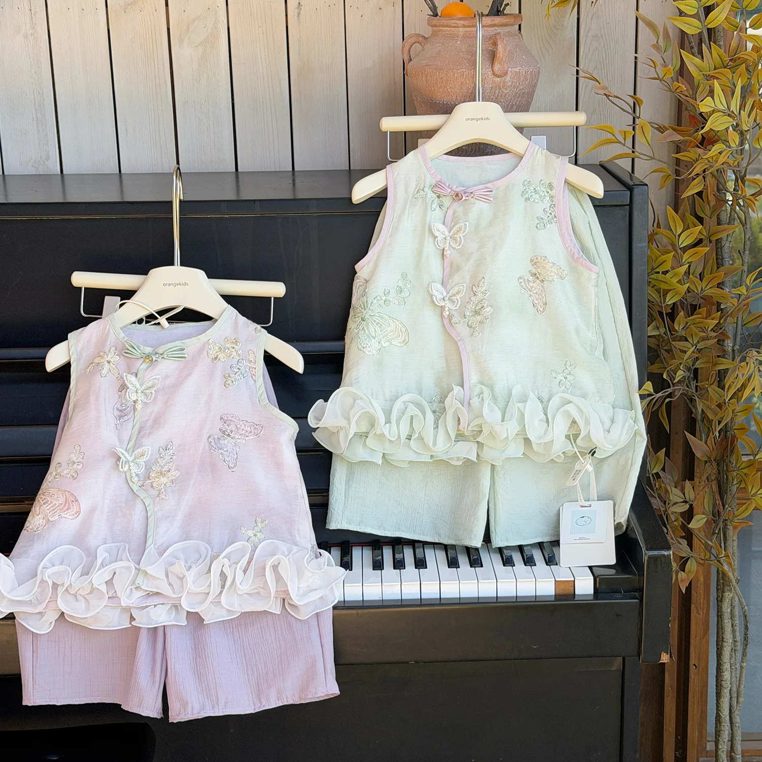 Children Chinese Style Set 2026 Summer New Embroidered Cool Three-dimensional Butterfly Casual Pant Two Piece Set