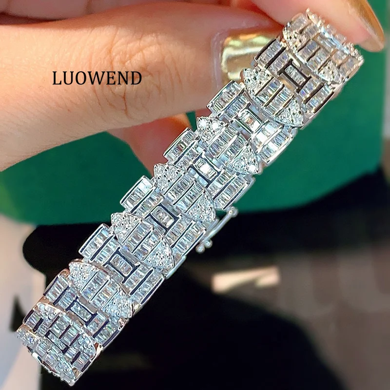 LUOWEND 100% 18K White Gold Bracelet Women Luxury Shiny Design 5.0carat Real Natural Diamond Bracelet High Party Jewelry