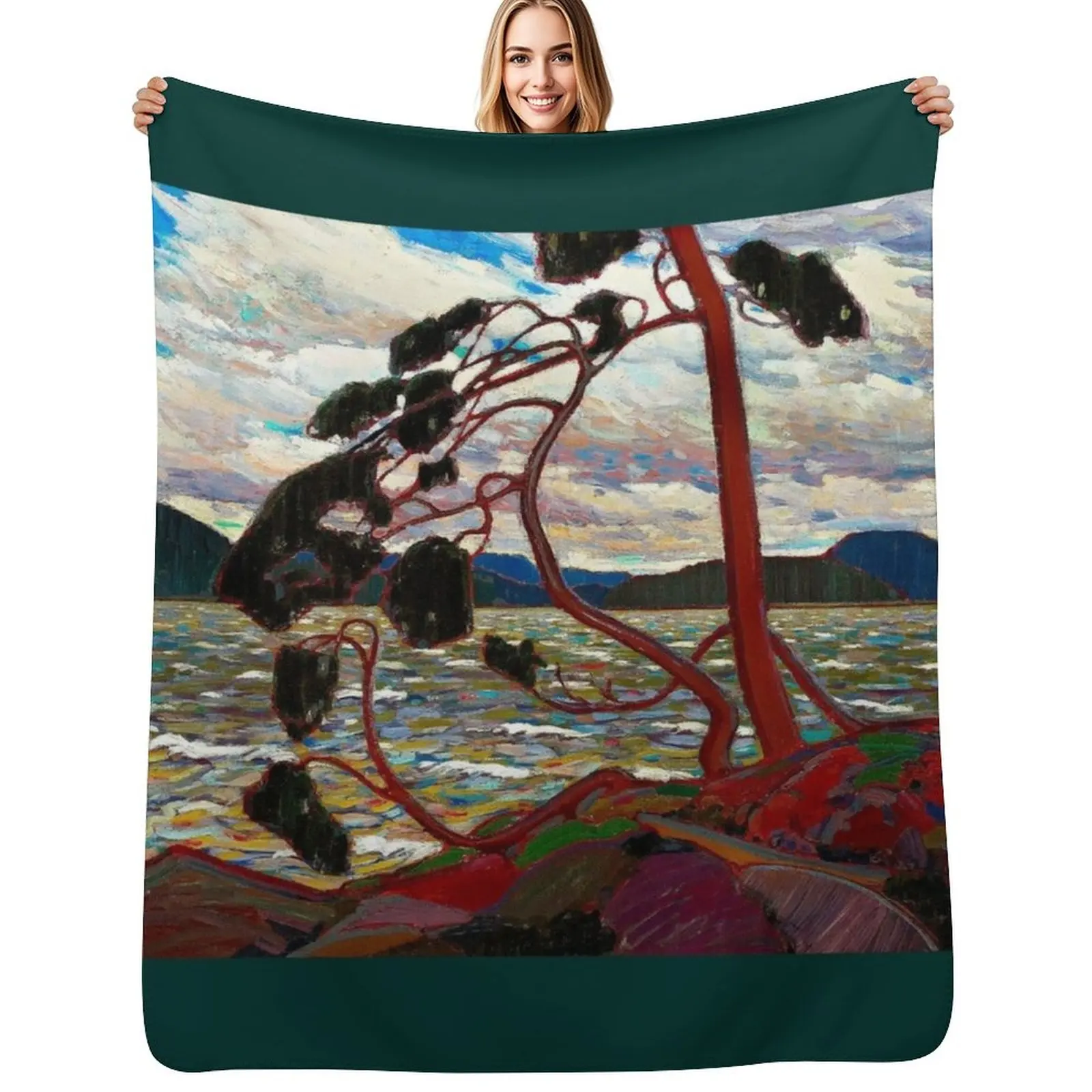 

WEST WIND : Vintage 1919 Tom Thomson Algonquin Park Art Print Throw Blanket Luxury decorative blankets ands Soft Plaid Blankets