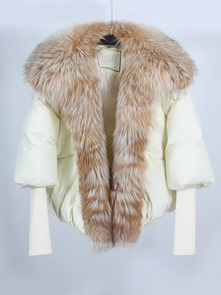 OFTBUY New White Duck Down Jacket Winter Women Warm Loose Coat Natural Real Fox Fur Collar Thick Luxury Outerwear New Fashion