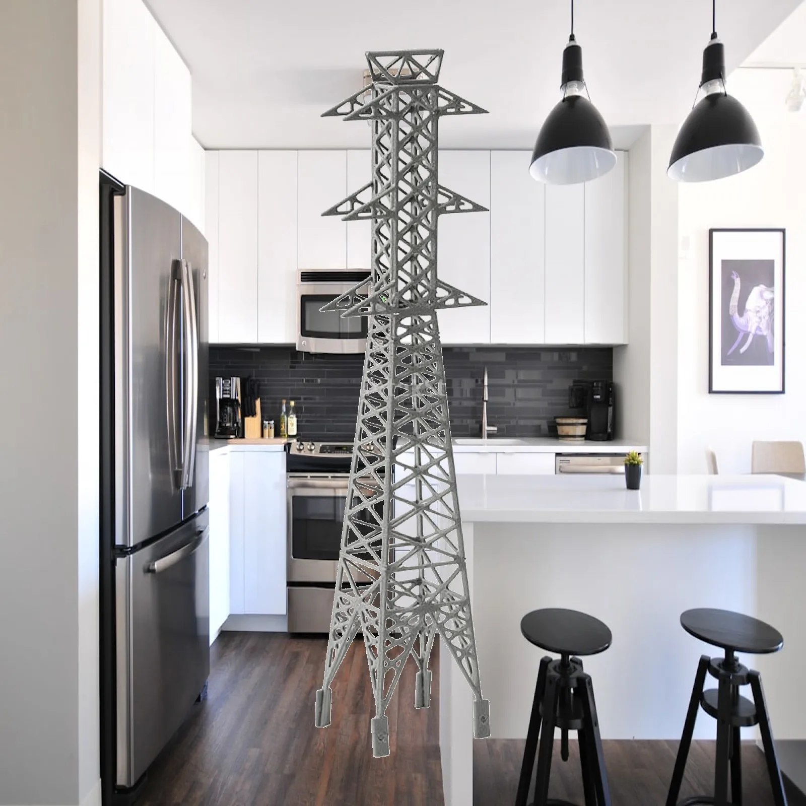 High-Tension Pylon Miniature Non-Powered Power Powerline Pylon Model Scale Model Sturdy for Diorama Hobbyists