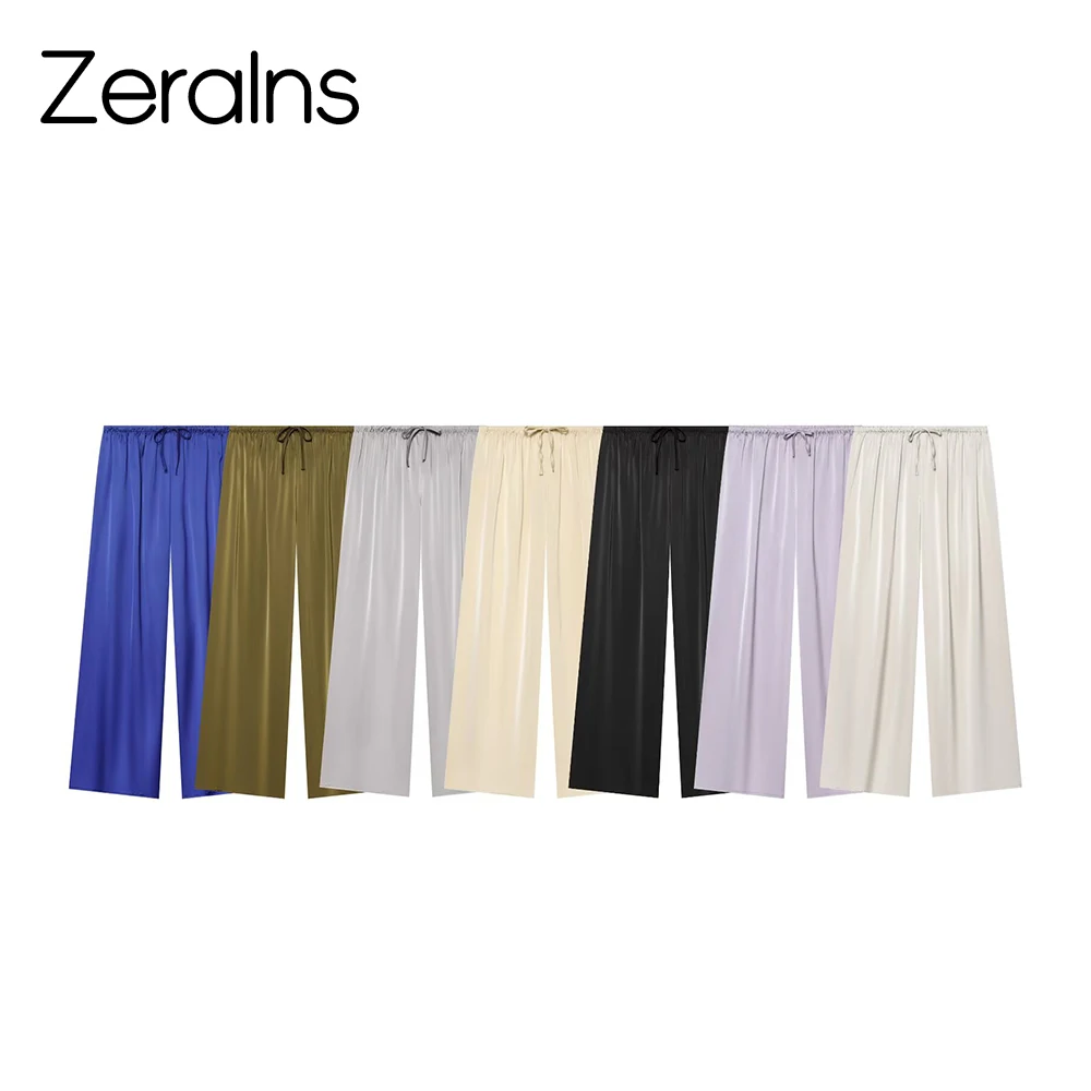 ZERAINS European and American style 2026 summer new women's clothing mid waist adjustable lace up hanging wide leg pants